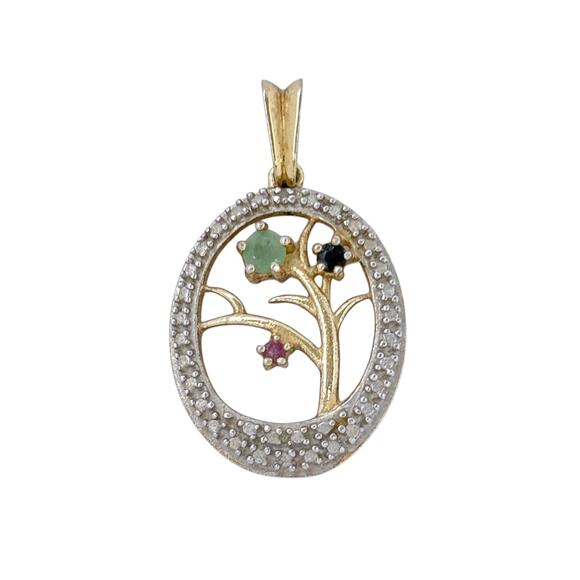 Estate Ross Simons Vermeil Sterling Silver 925 Gemstone Tree Pendant - Picture 3 of 8